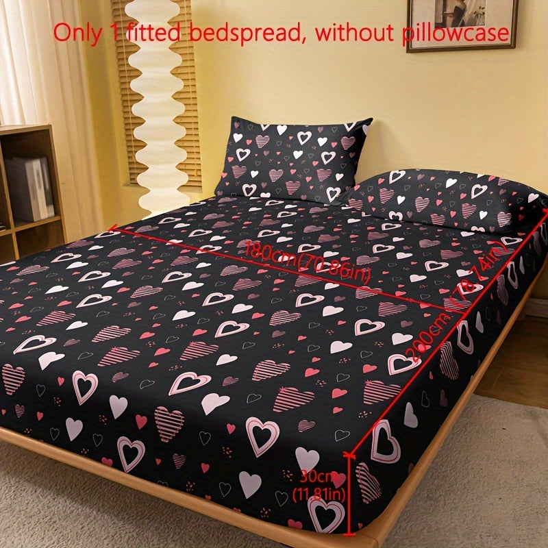 Simple Love Print Brushed Fitted Sheet Deep Pockets Soft Mattress Protector for Bedroom or Guest Room