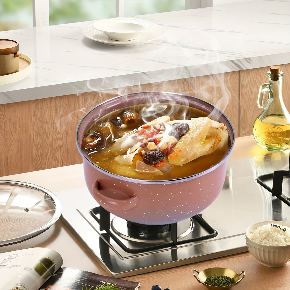 Enamel Cookware Set 3-Piece Lightweight Soup and Stew Pots for Induction Gas Stoves