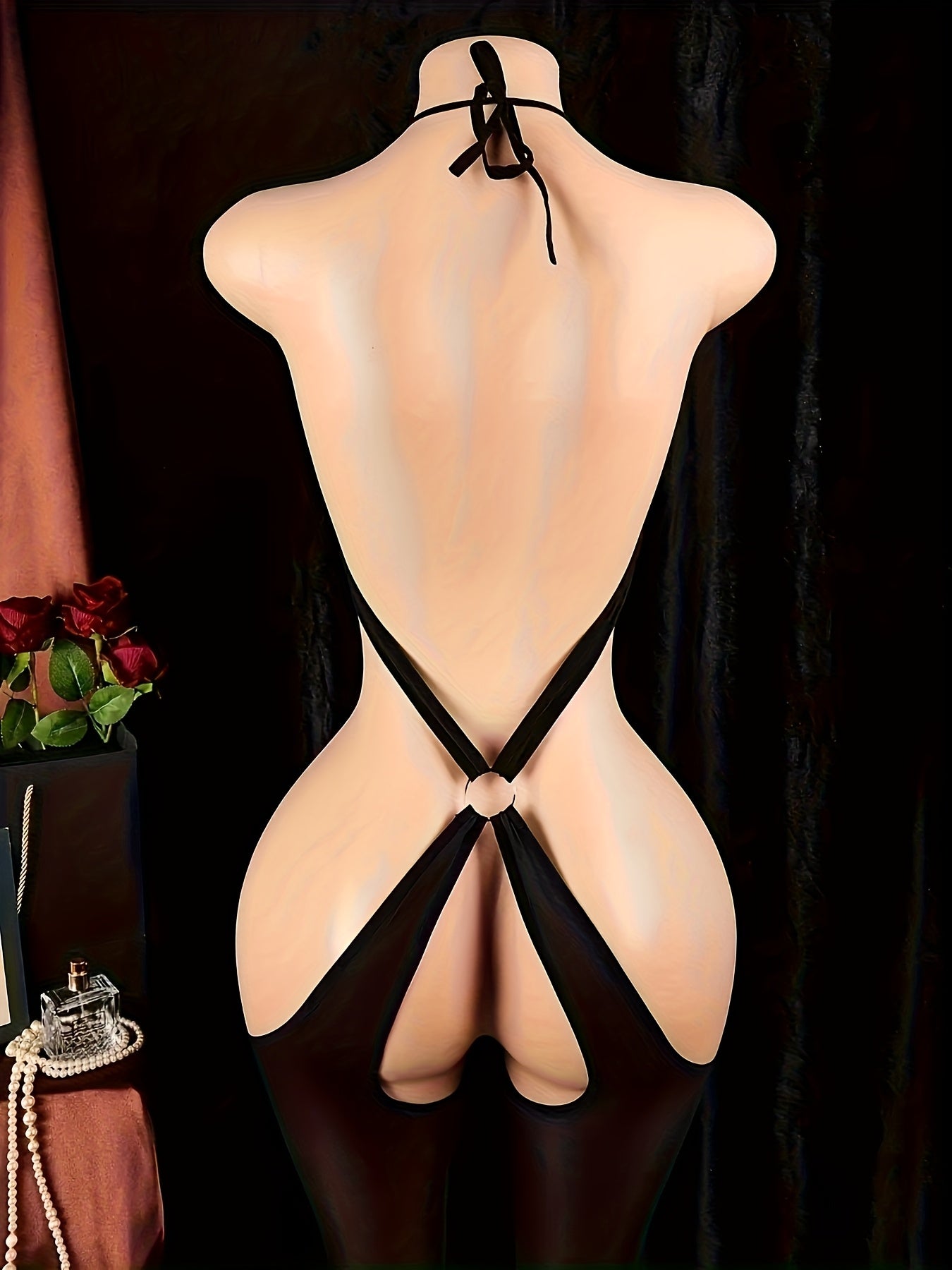 Plus Size Black Lace Bodysuit Open Crotch Strapless Intimate Wear