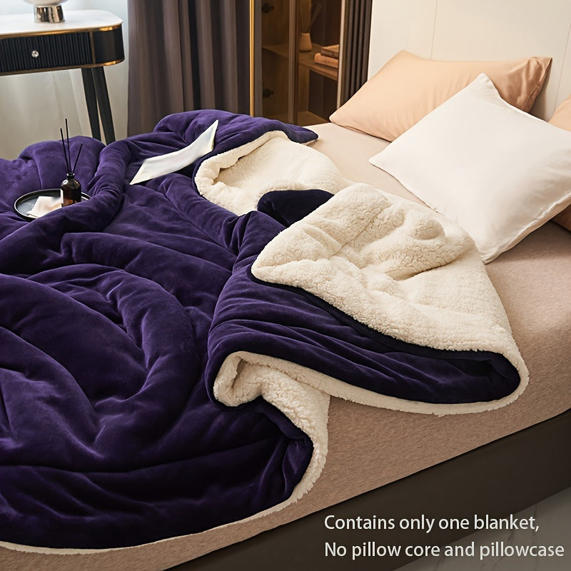 Deep Purple Milk Velvet Shearling Throw Blanket Double-Layered Cozy Warm Soft Machine Washable