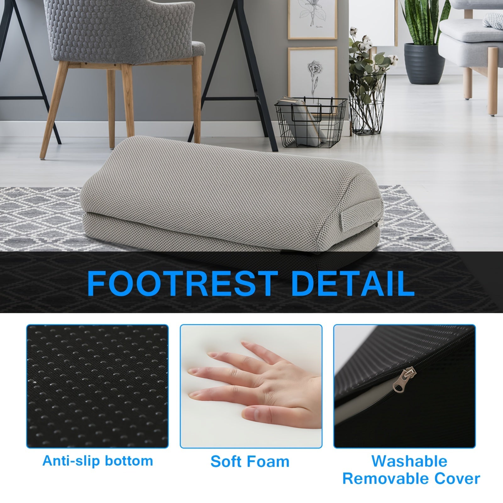 Adjustable Under Desk Foot Rest with Washable Cover for Office Home Car