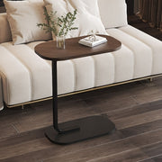 Hardwood Sofa End Table with Metal Base C-Shaped TV Tray for Living Room Bedroom