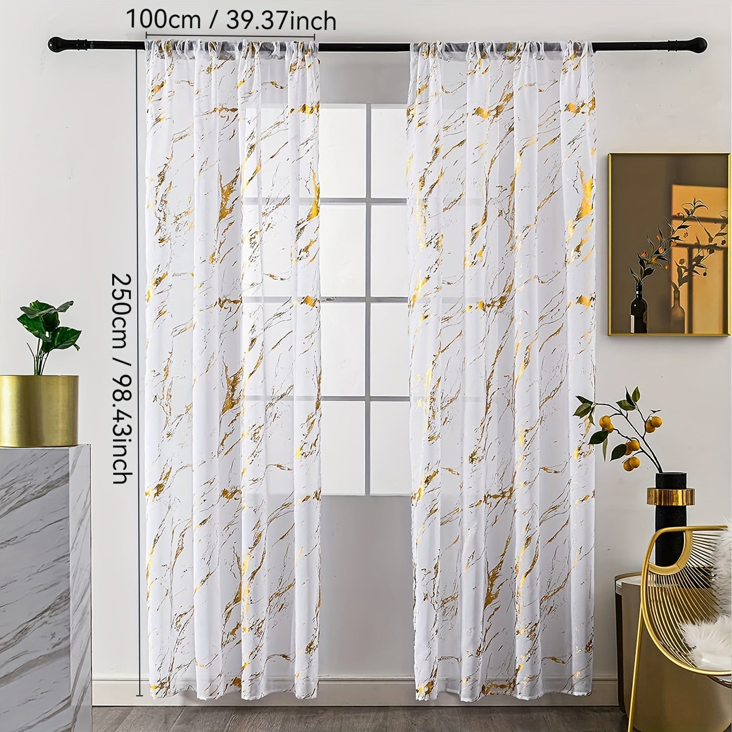 Sheer Curtains with Marble Pattern for Living Room Bedroom Office Windows