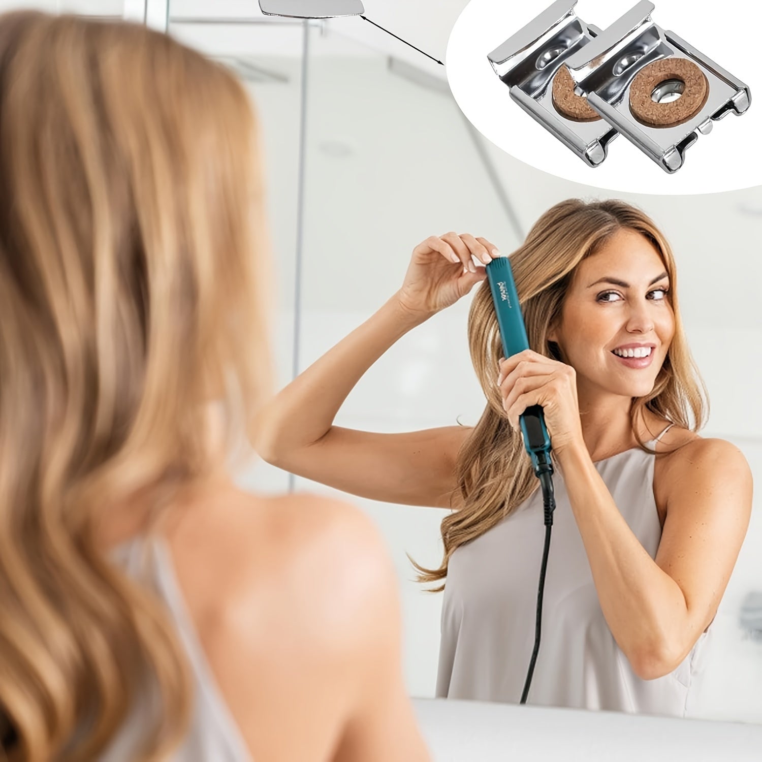 12-Pack Wall Mirror Brackets Heavy-Duty Stainless Steel with Spring Clamps Adjustable Height Wooden Finish