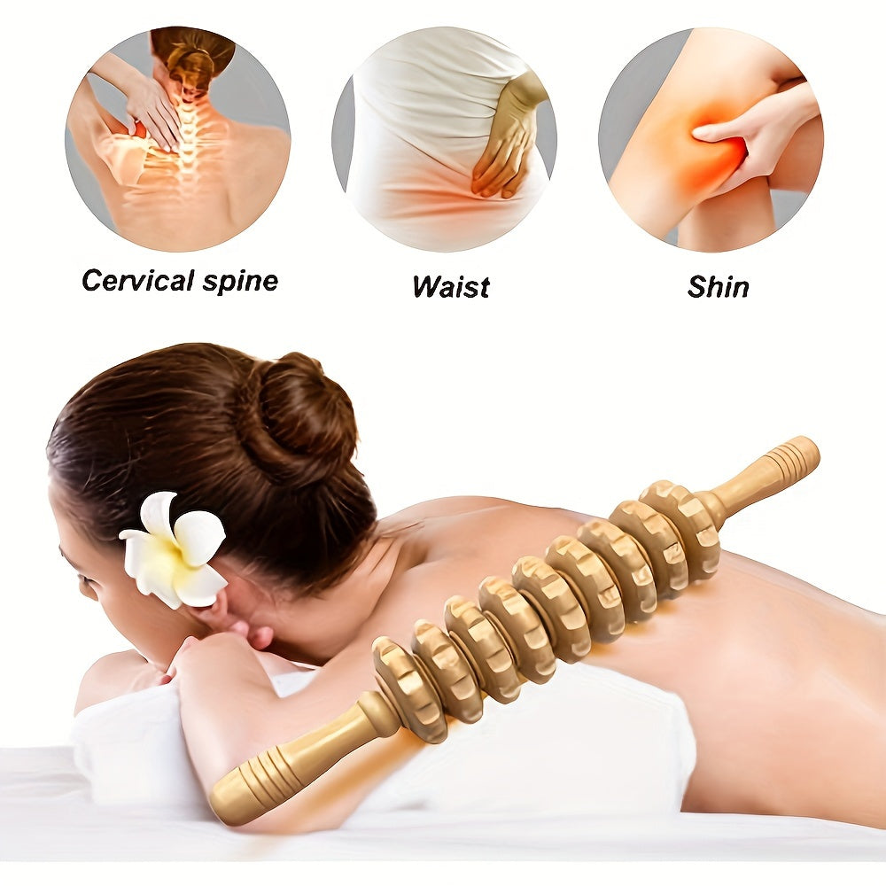 Wooden Handheld Muscle Roller with 9 Rolling Balls for Muscle Relief