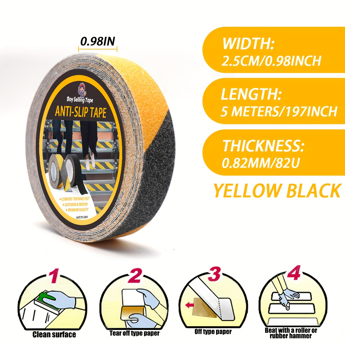 Anti Slip Safety Tape Yellow Black 5.08 Cm X 5 M for Stairs and Steps