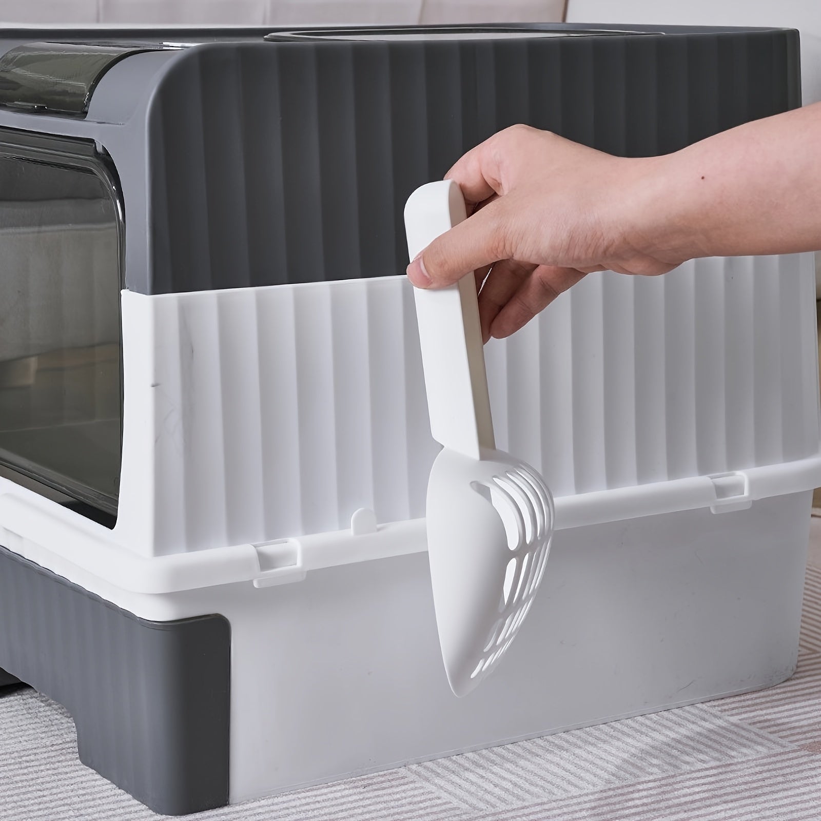 Large Polypropylene Cat Litter Box with Odor-Resistant Design Leak-Proof Top Entry and Easy-Clean Drawer