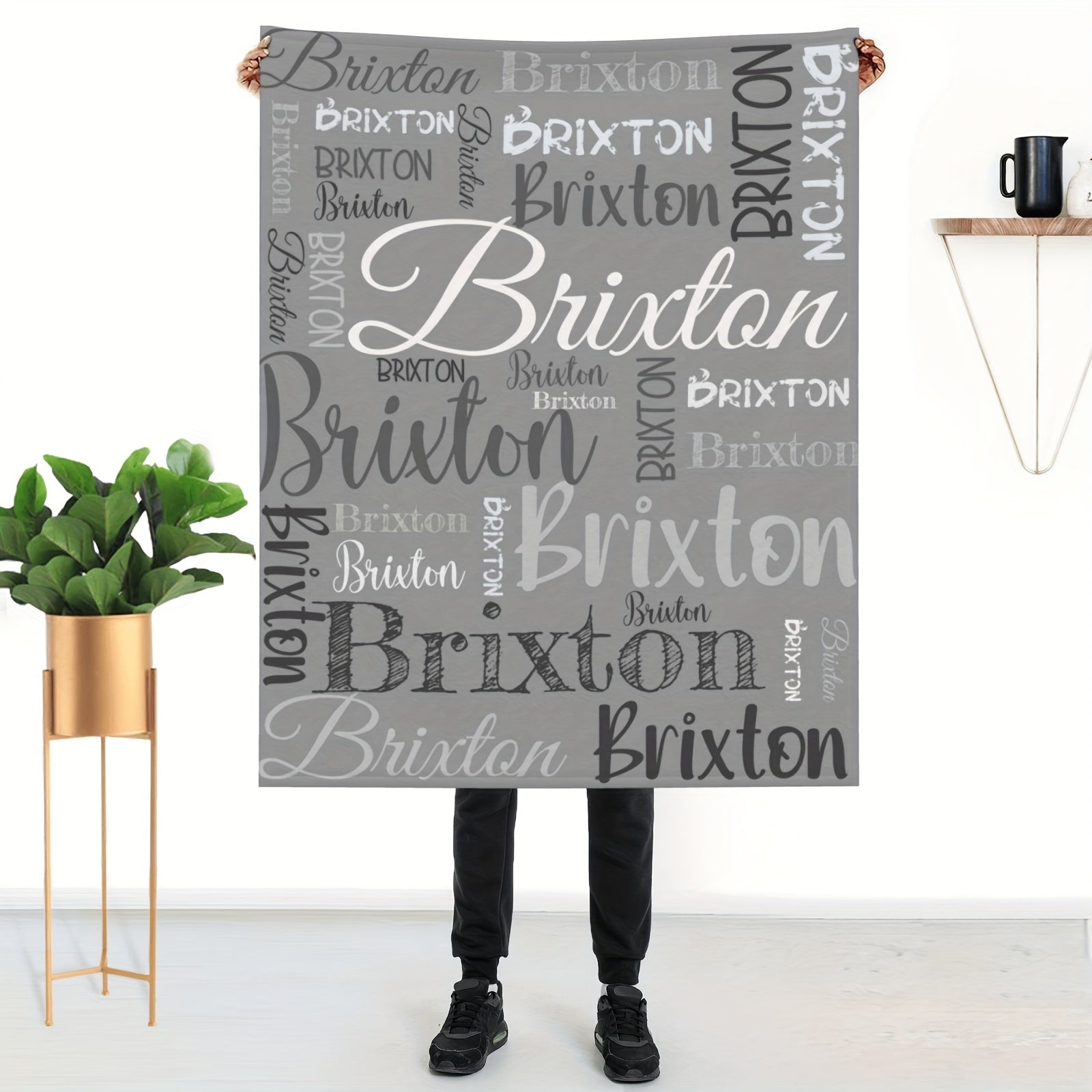 Personalized Soft Polyester Throw Blanket with Custom Name for Couch Bed Travel