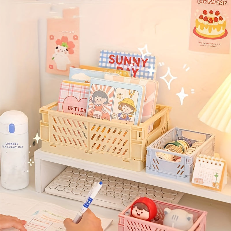 Cesta de almacenamiento plegable para papelería y objetos pequeños apilable y colapsable