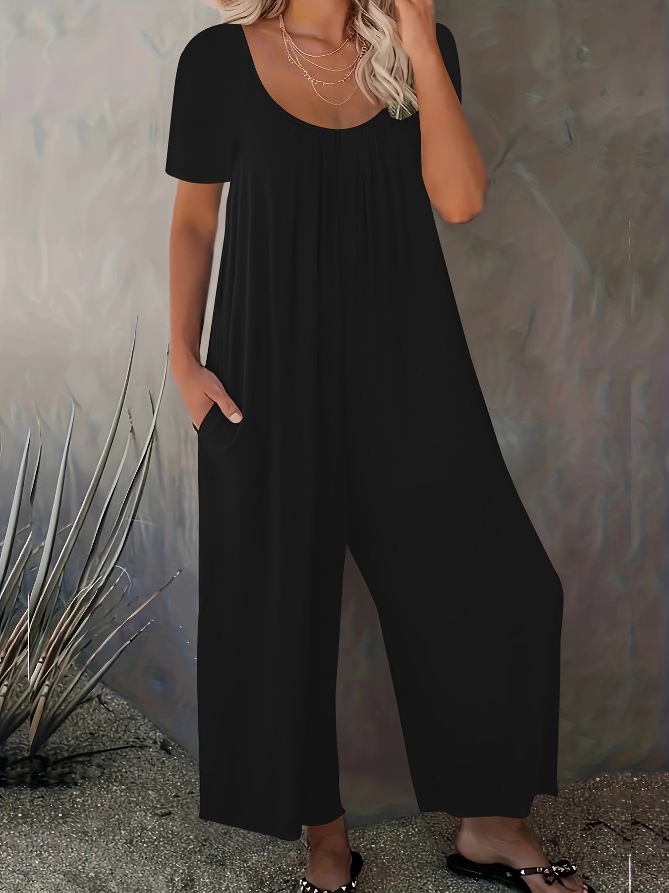 Plus Size Casual Short Sleeve Jumpsuit With Pockets for Spring Summer