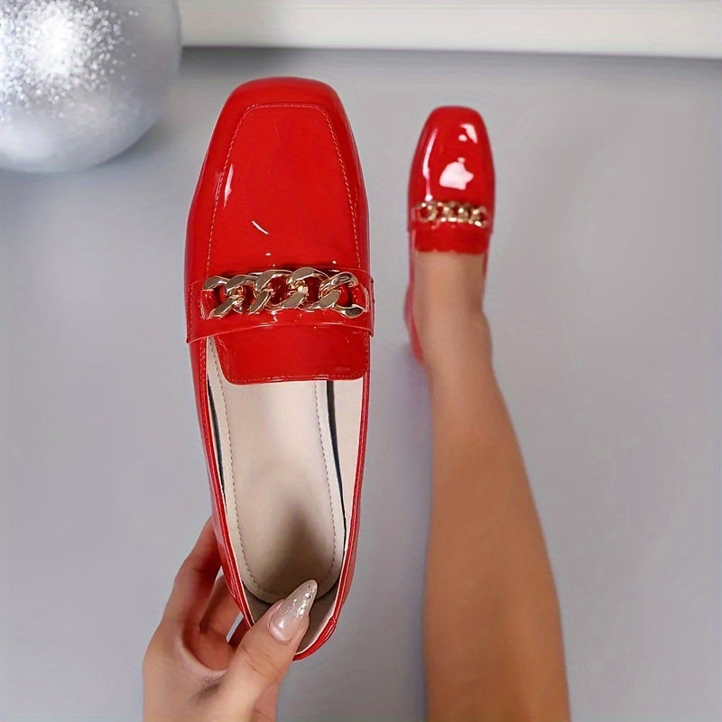 Women's Chunky Heeled Pumps with Square Toe and Slip-On Design