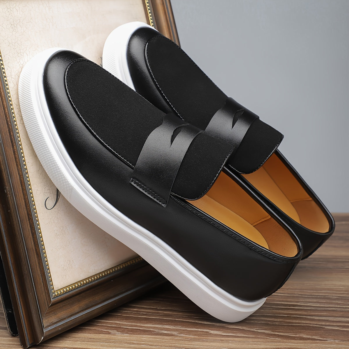 Men's Slip-On Sneakers Low Top Solid PU Rubber Sole Casual Shoes