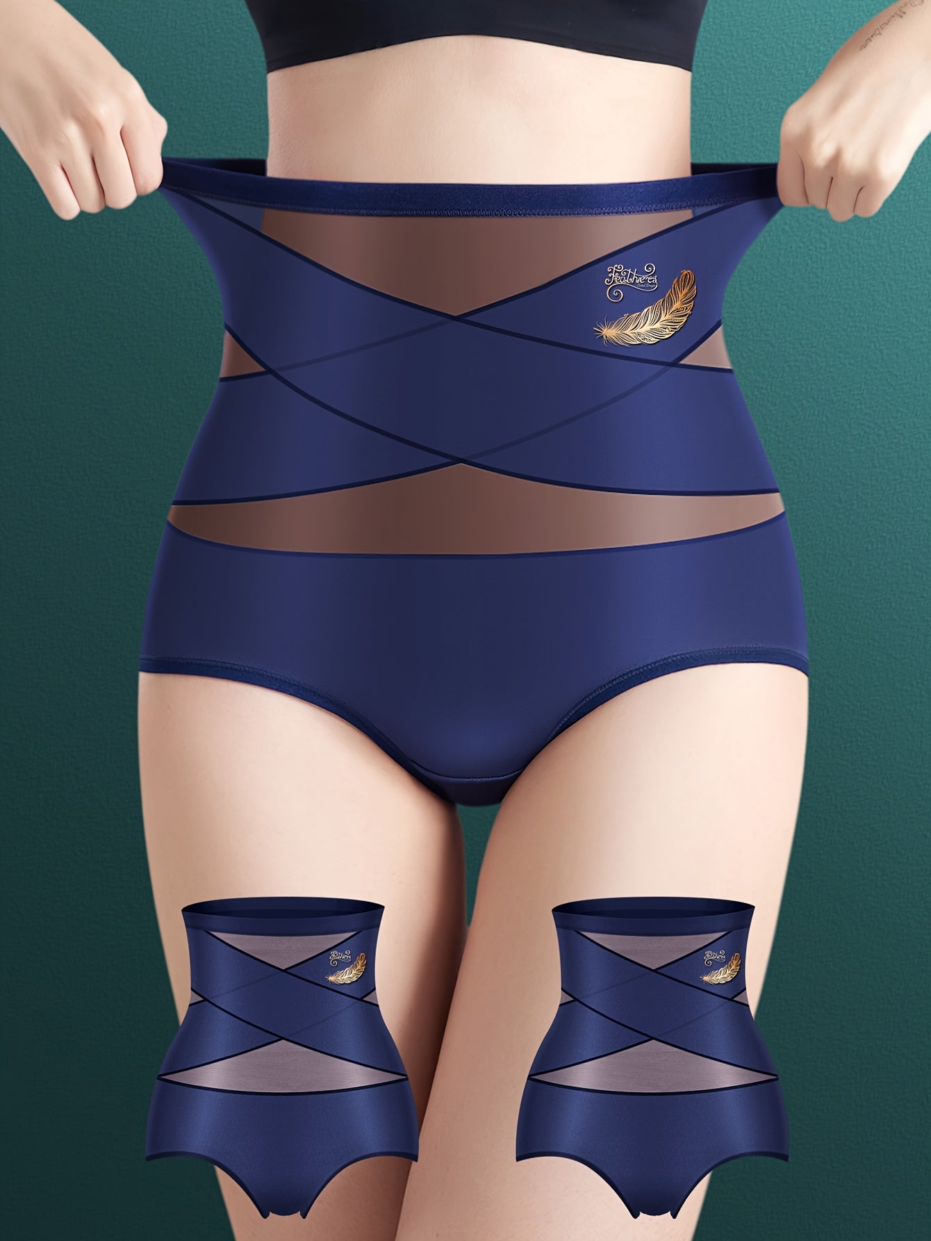 Women High Waist Tummy Control Shapewear Panties Solid Color Briefs Set