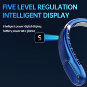 Portable Neck Fan Dual Turbo Airflow USB Rechargeable 5-Speed Cooling for Sports Travel