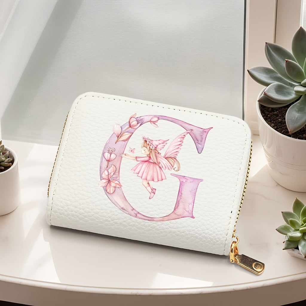 Tarjetero de mujer de cuero sintético, estilo acordeón delgado, con cierre de cremallera para monedas