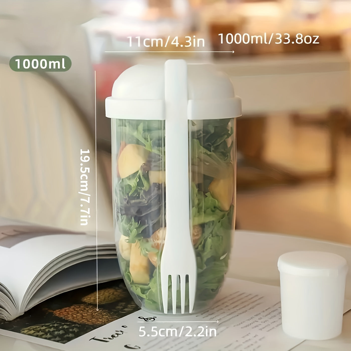Salad Container 1000ml Portable Fruit Vegetable Milk Cup with Shaker Lid