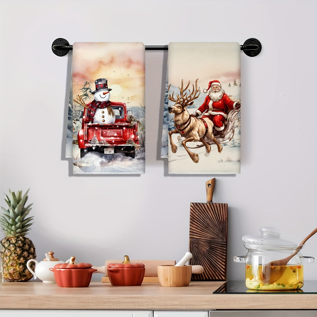 Christmas Kitchen Towel Set Santa Reindeer Snowman Microfiber 45x70cm