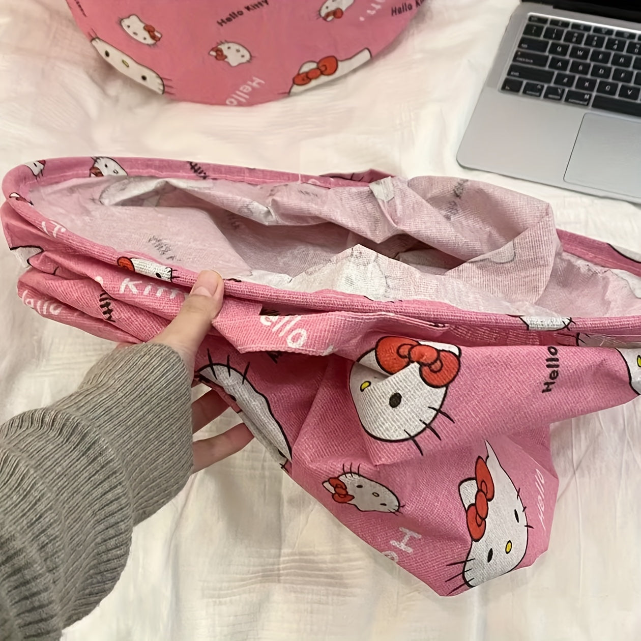 cesta de ropa redonda de tela con asa para almacenamiento en dormitorio