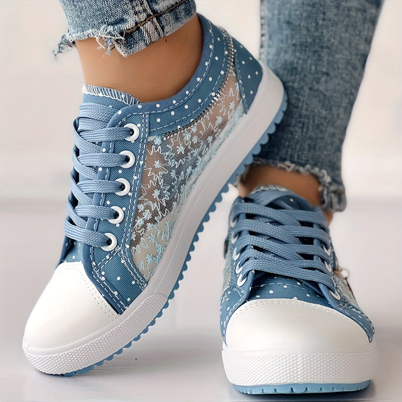 Women's Floral Mesh Synthetic Casual Sneakers Breathable Low-Top Lace-Up