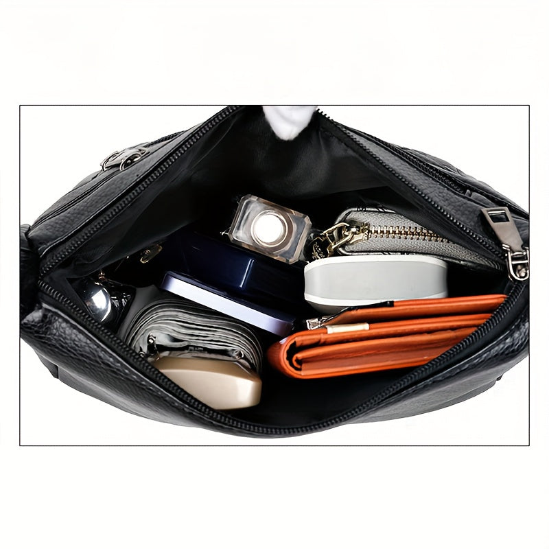 Bolso cruzado cuadrado resistente al agua para mujer negra, ligero, con correa ajustable para oficina y salidas