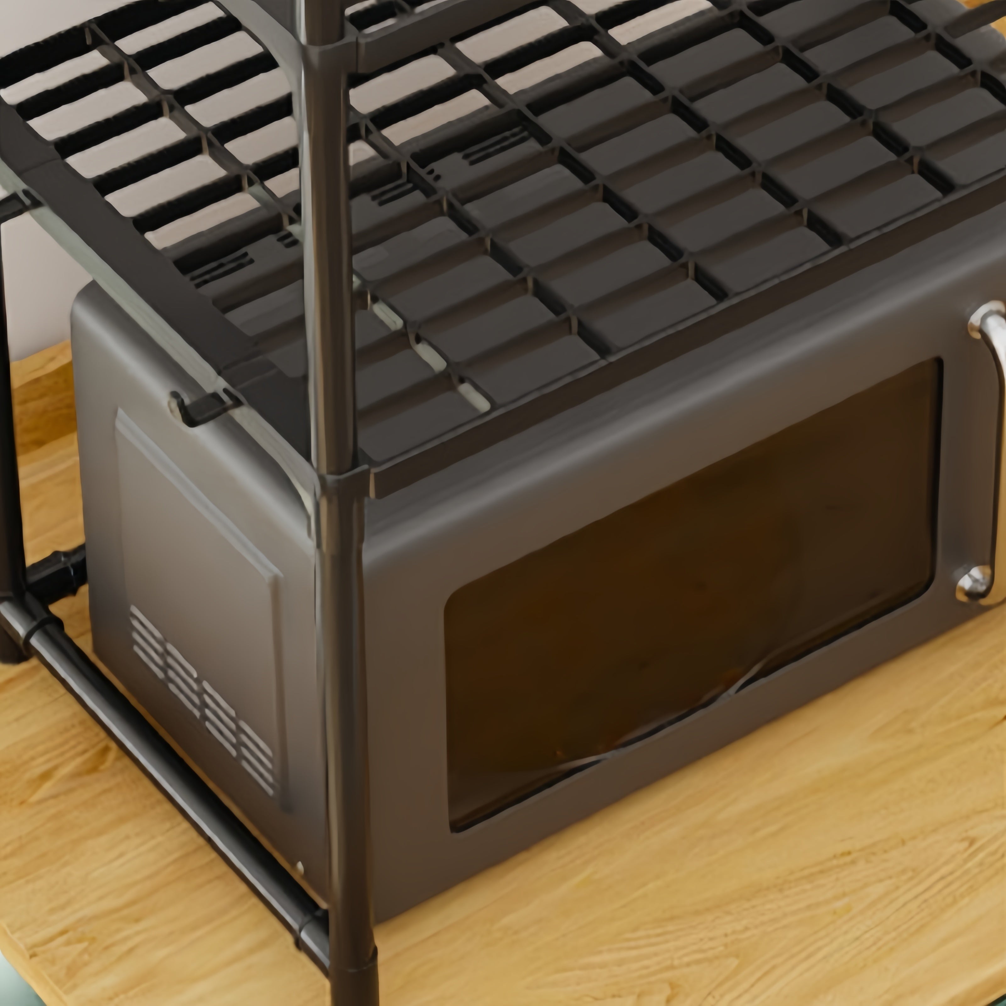 Double Layer Plastic Microwave Oven Rack with Handle and Hooks Expandable Kitchen Organizer