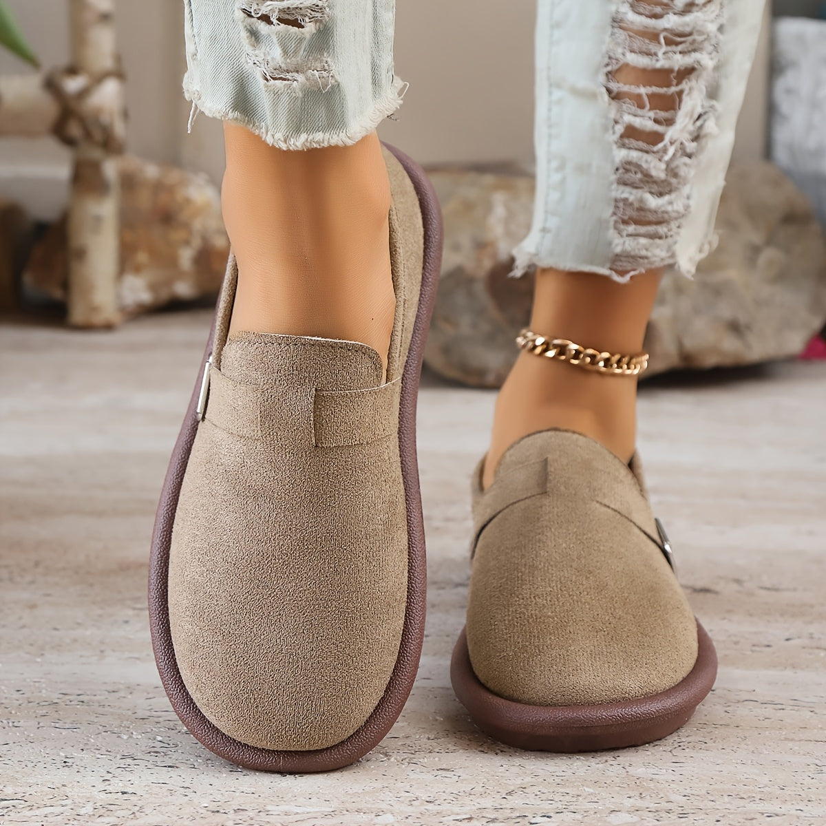 Women's Fabric Loafers with Buckle and Sequin Accent All-Season Slip-On Shoes