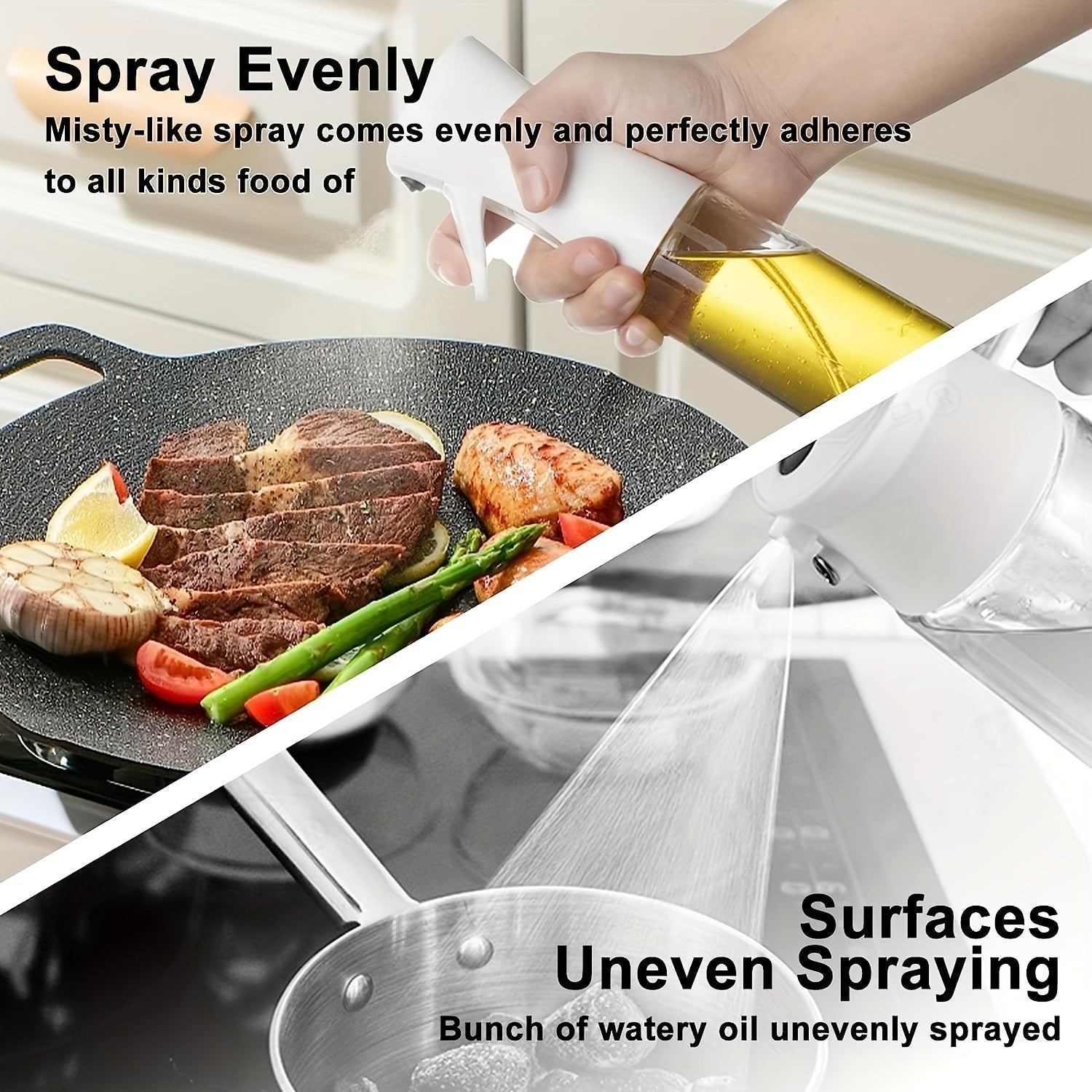 Cooking Oil Spray Bottle 200ML, Refillable Canola Oil Dispenser for Baking Frying Grilling