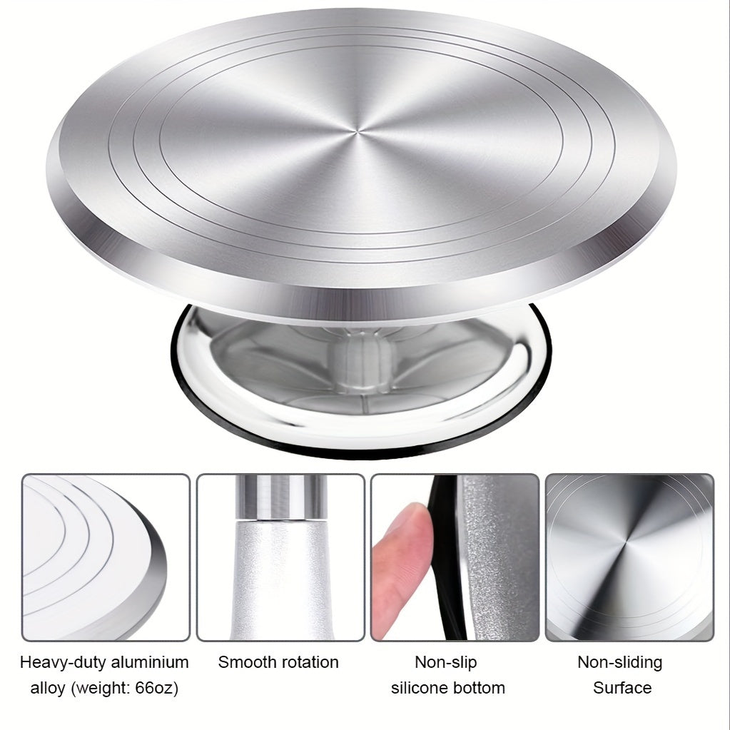Golden Aluminum Cake Decorating Turntable for Cake, Clay, Flower Arranging