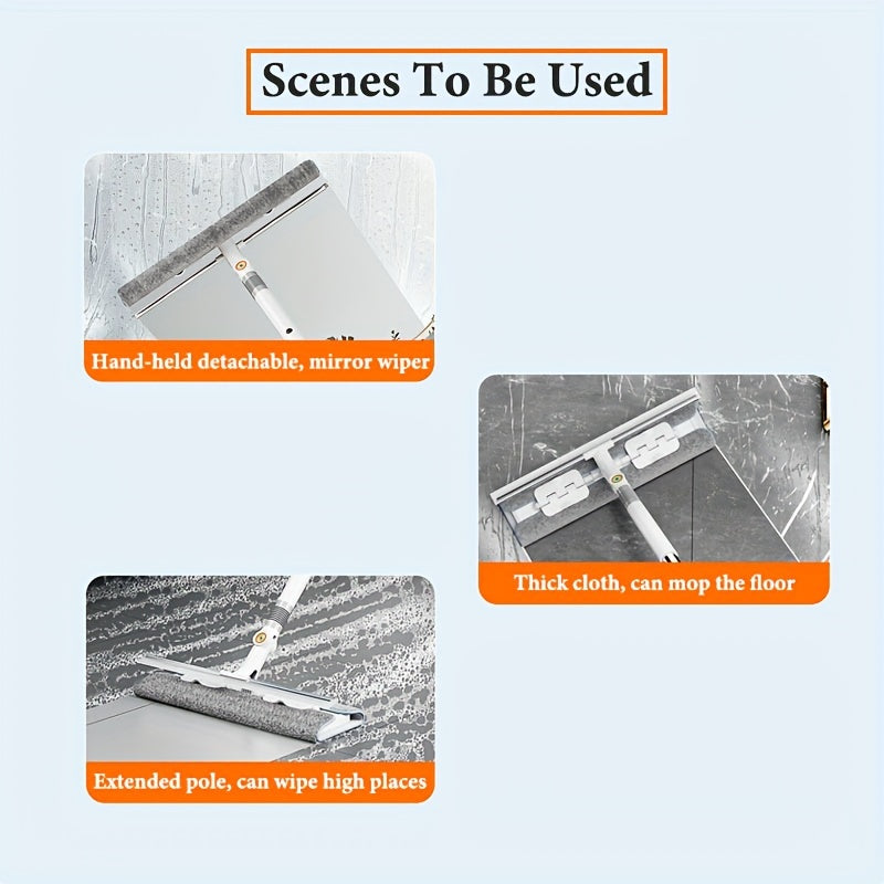 2-in-1 Window Squeegee and Mop with Swivel Head and Clip-On Cloth