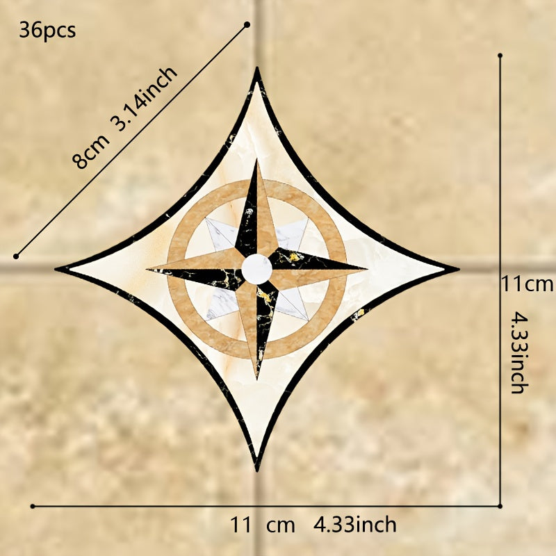 Set of 36 Waterproof Bohemian Tile Stickers for Floors, Self-Adhesive, 11cm Square