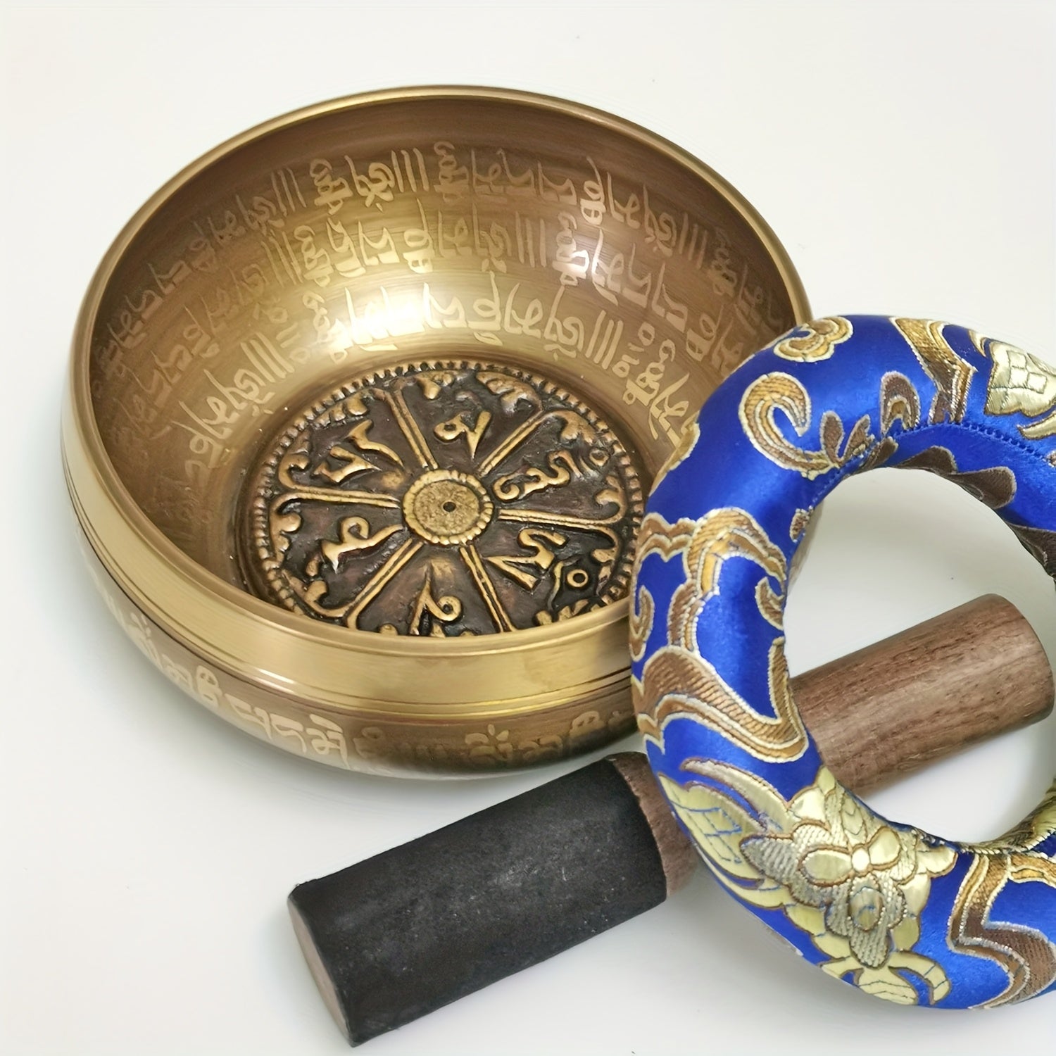 Cuenco de metal de bronce para canto de 12cm para yoga y meditación con mazo de cuero, sin funda