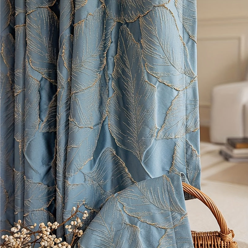 Embossed Bronzing Leaf Curtains with Semi Blackout Jacquard 3D Plant Pattern