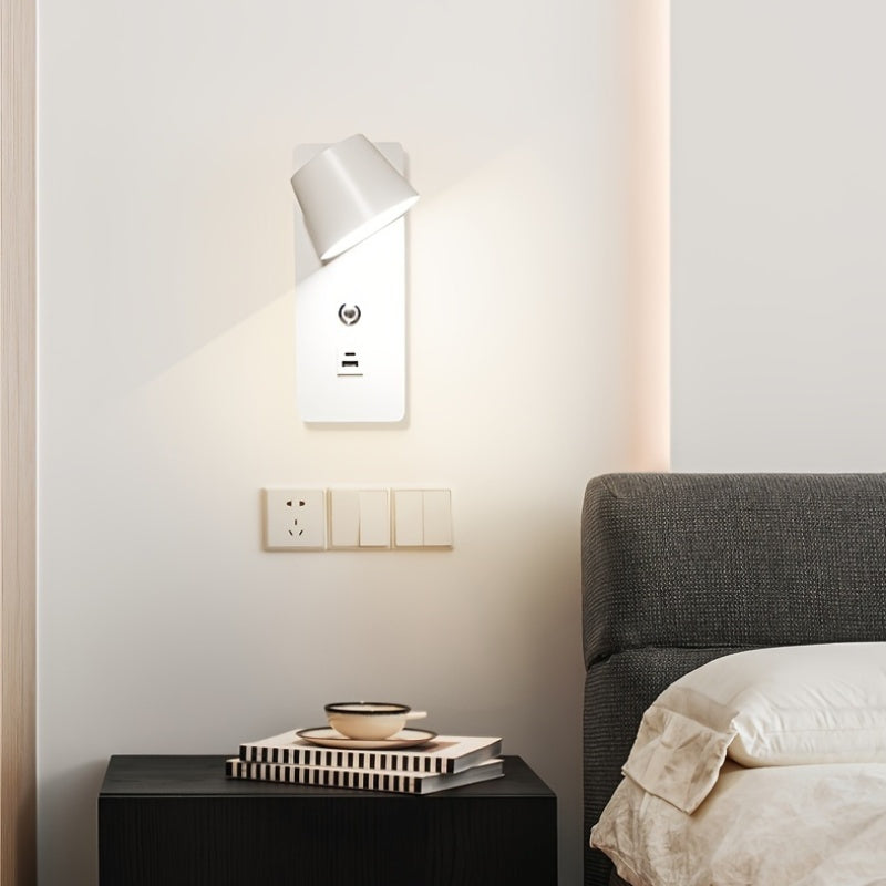 Регулируемая светодиодная настенная лампа с поворотным рычагом, регулируемой цветовой температурой, сенсорным управлением, USB-портом, для помещений, черная, белая