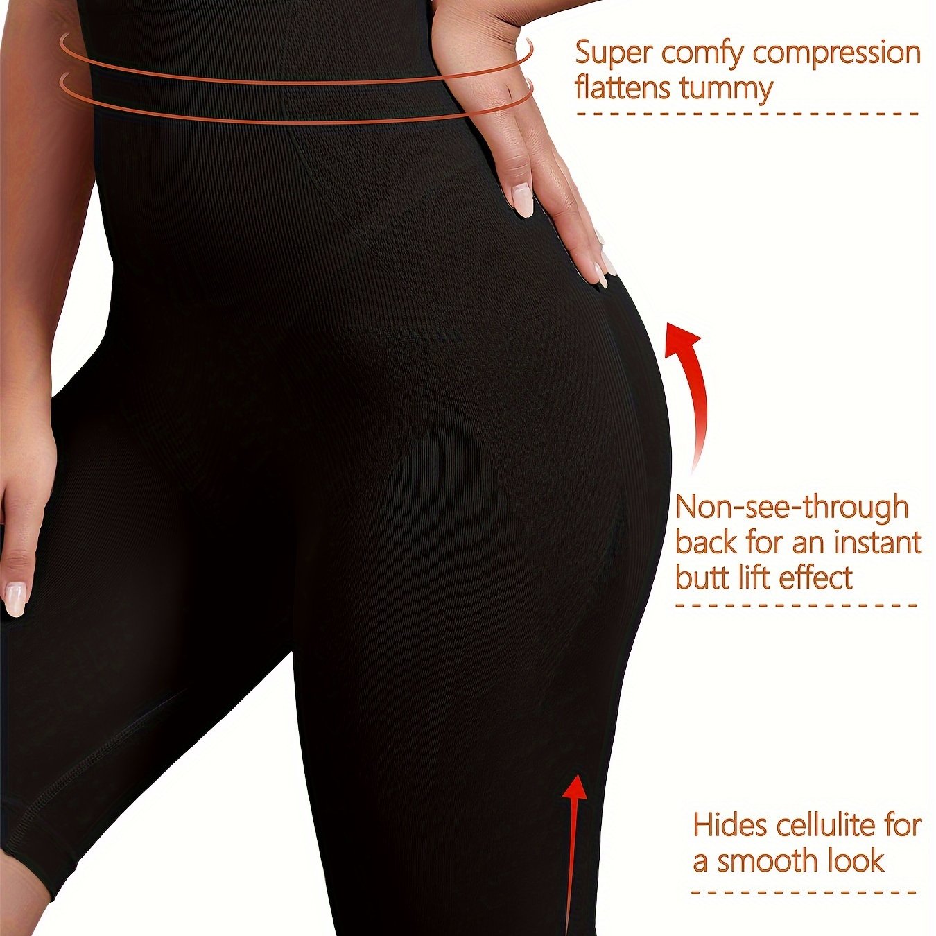 Women's Black High-Waist Seamless Shapewear Leggings Tummy Control Butt Lift Nylon Elastane