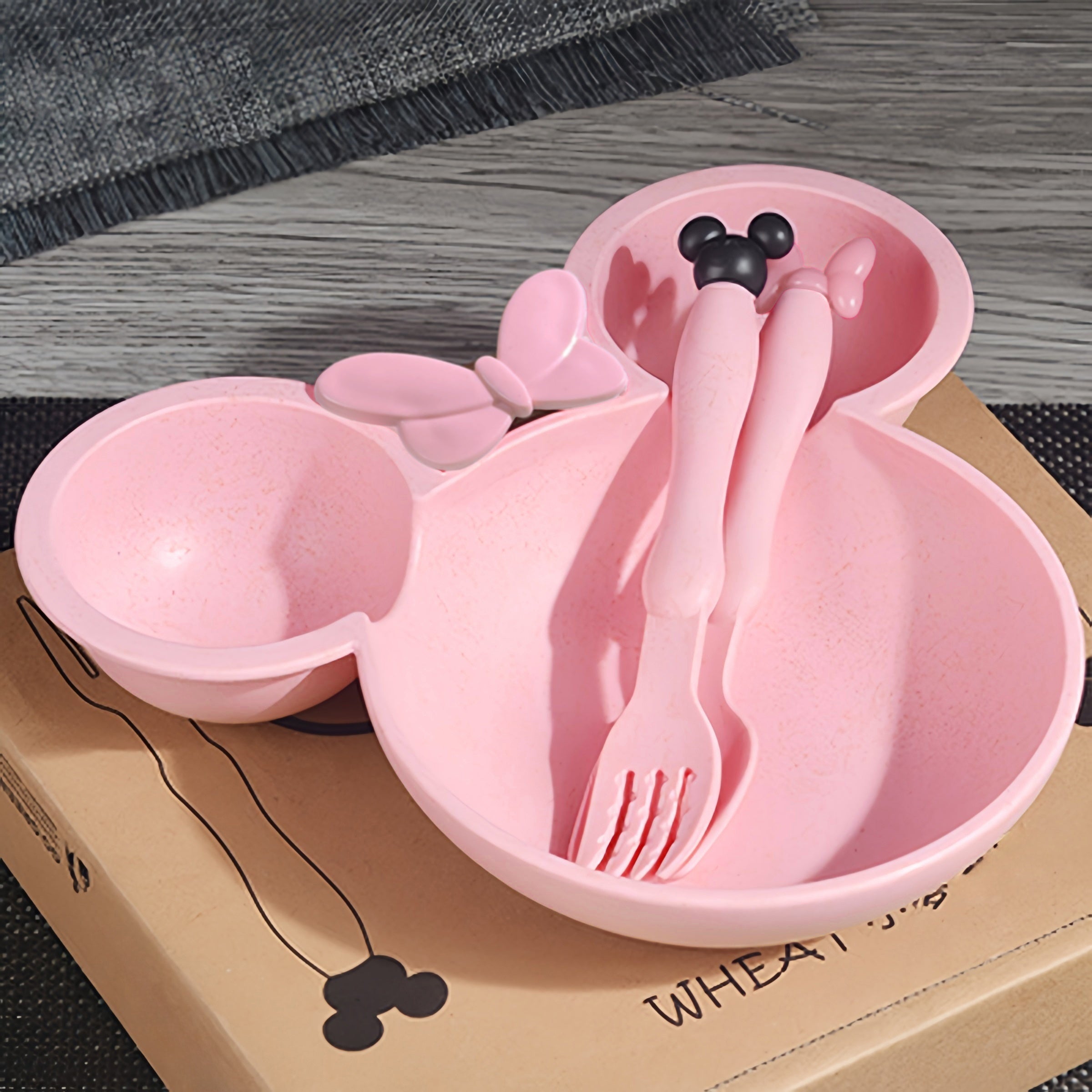 Kids' Cartoon Shaped Training Bowl Set with Divided Snack Plate and Cutlery