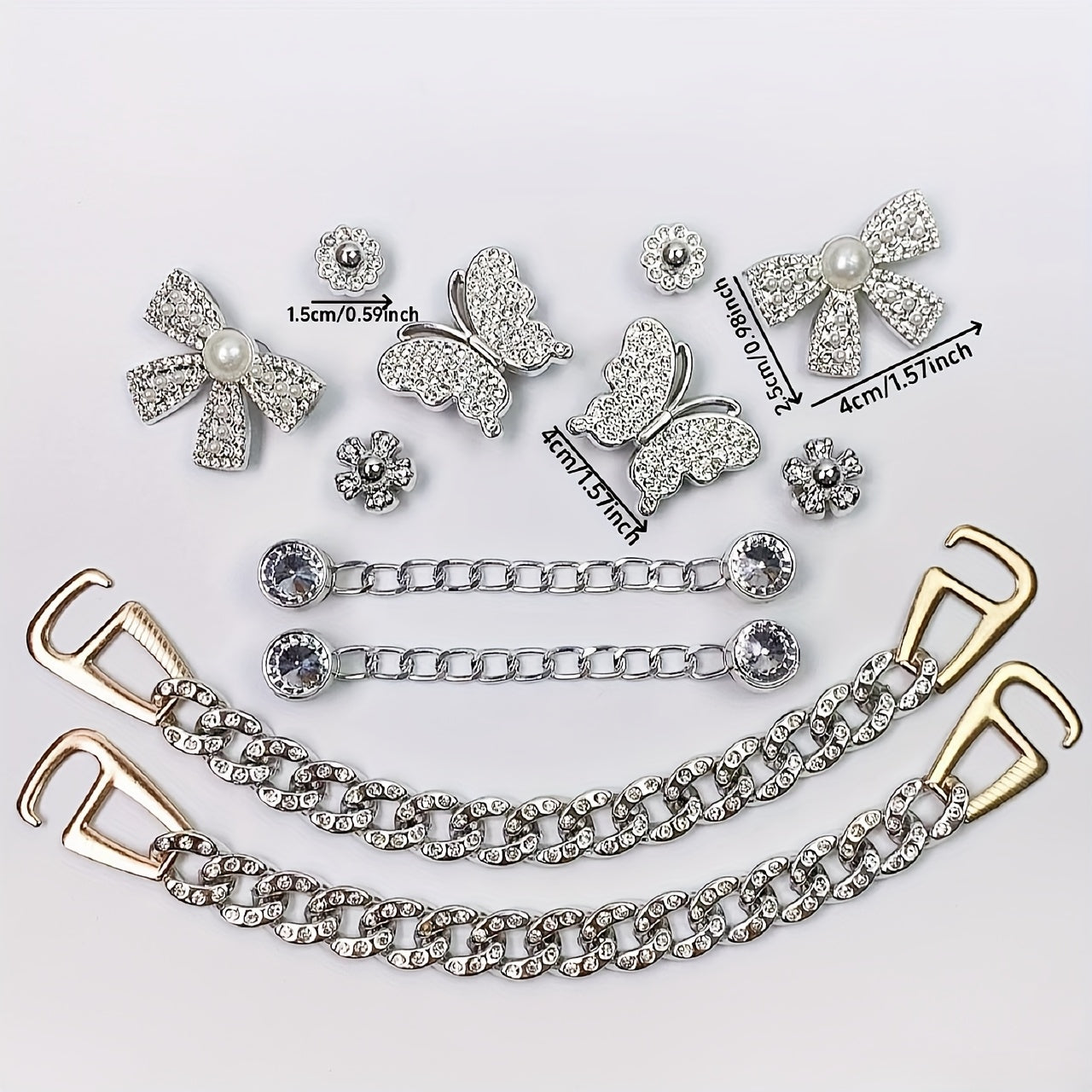 Women Silvery Bow Sunflower Butterfly Shoe Accessories Set for Clogs Sandals