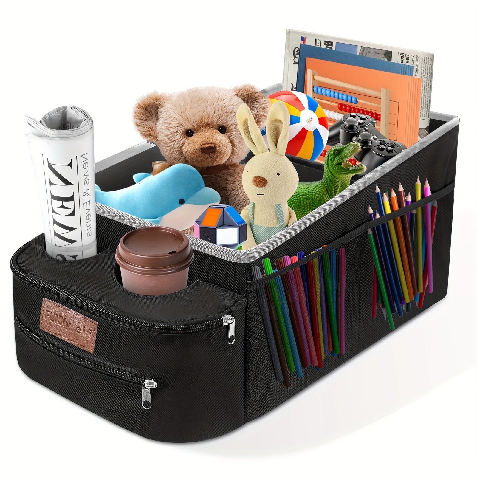 Backseat Car Organizer with Storage Compartments and Cup Holders