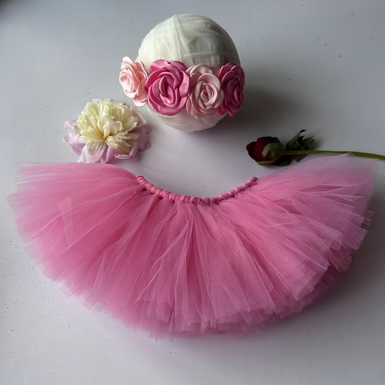 Baby Girl Pink Ballet Skirt Set with Floral Headband for Festive Occasions