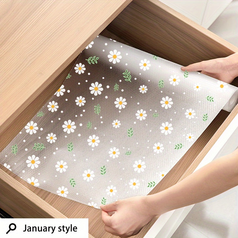 Floral EVA Shelf Liner Non-Slip Moisture-Proof Dust-Proof Oil-Resistant for Kitchen Wardrobe Shoe Cabinet