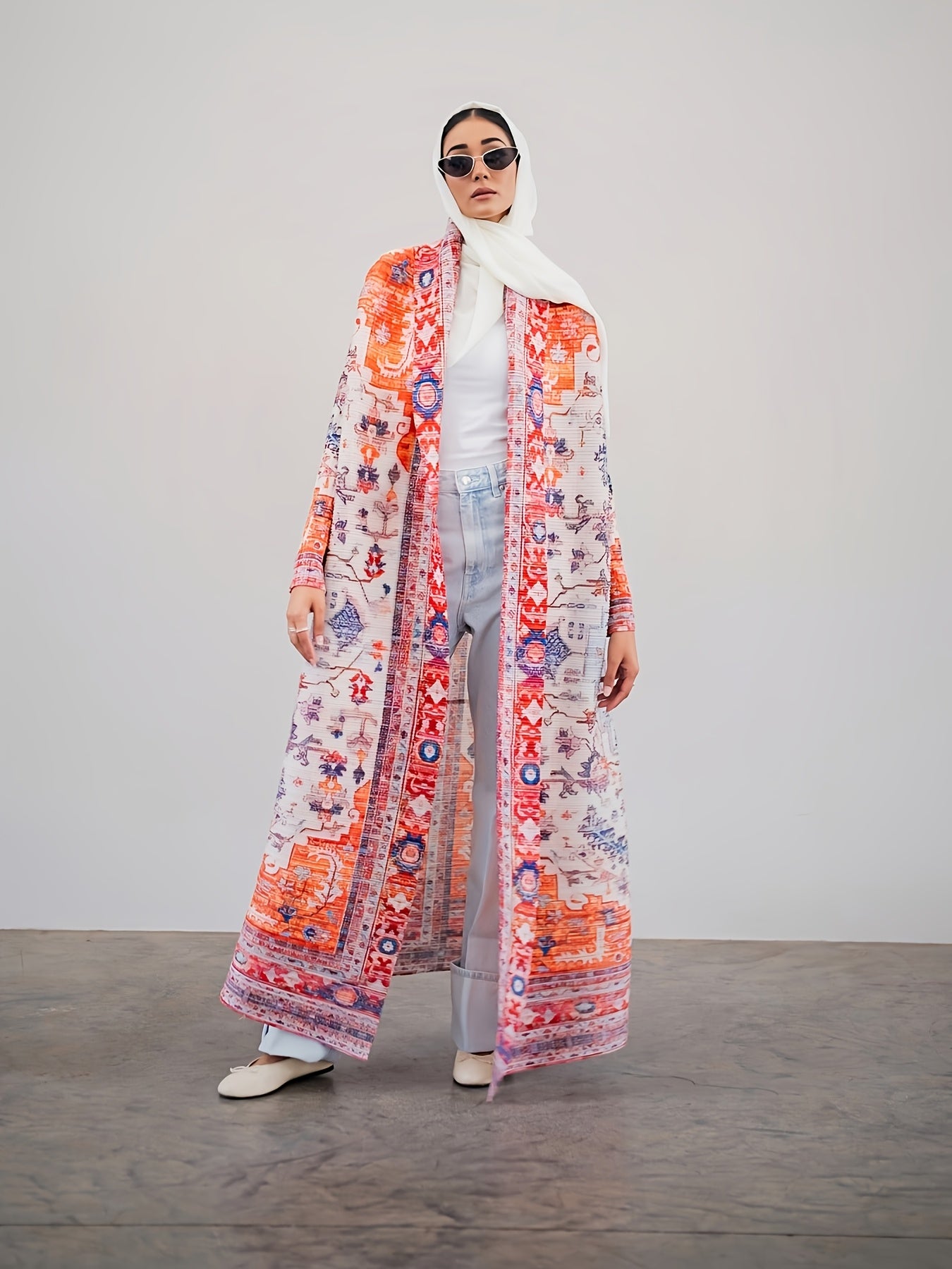 Plus Size Women's Abaya Kaftan Floral Print Loose Dress Breathable Ruching