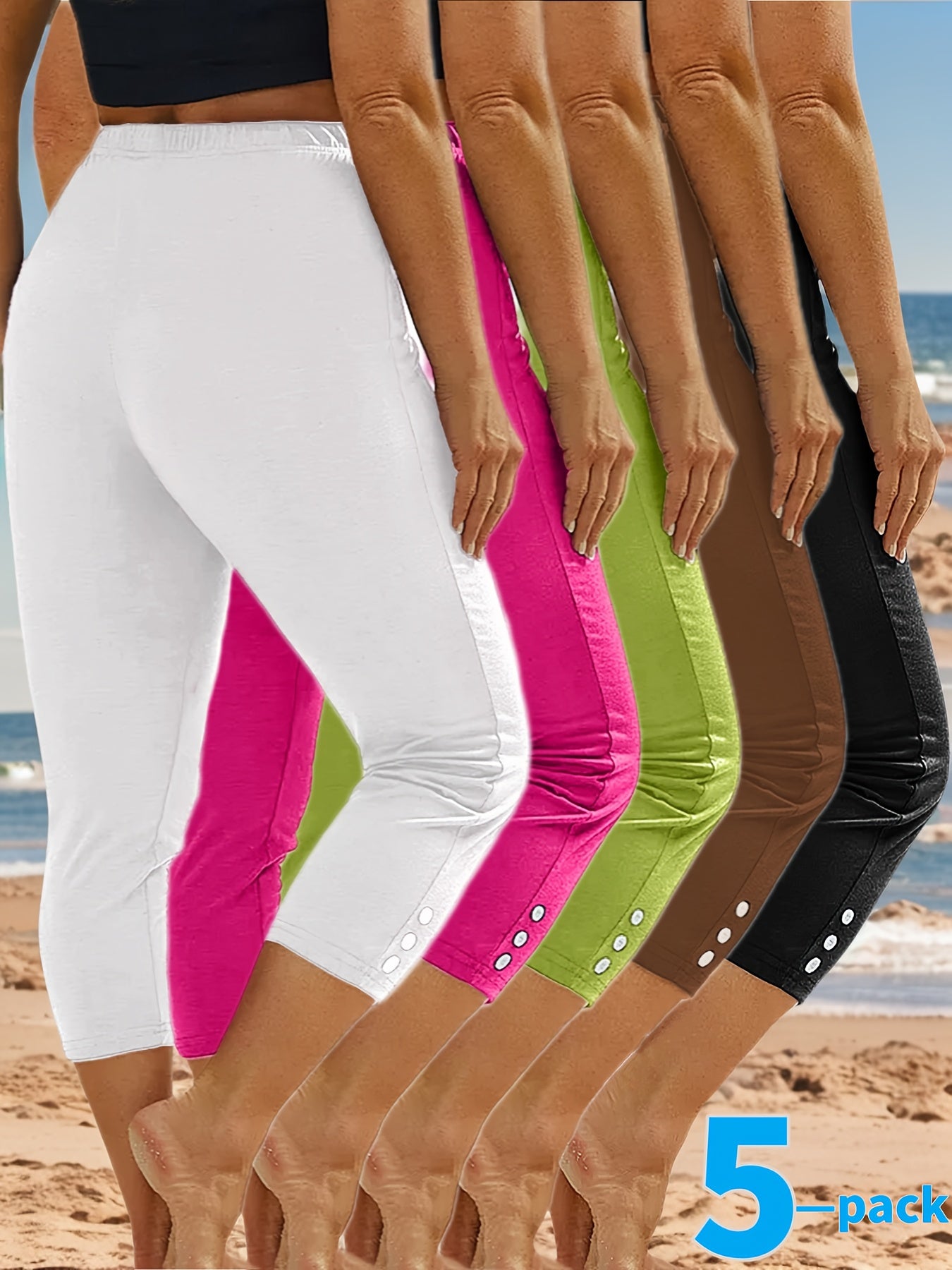 Ayollar uchun keng o'lchamli yuqori belli elastik Capri legginslar, 5 ta, qora yoga mashg'ulotlari uchun shimlar