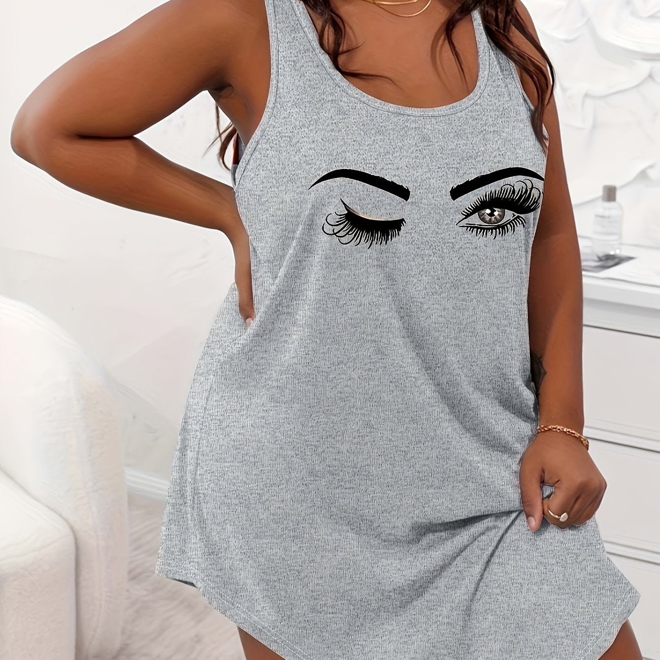 Plus Size Women's Nightdress Casual Sleeveless Scoop Neck Sleep Dress