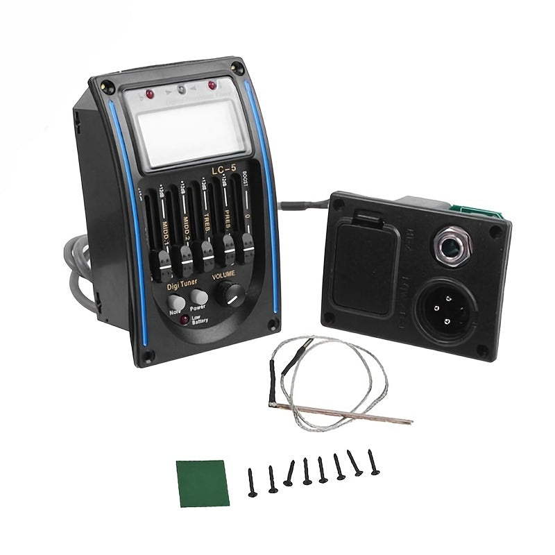 5-Band EQ Guitar Bass Preamp with LCD Tuner Piezo Pickup for Acoustic Sound