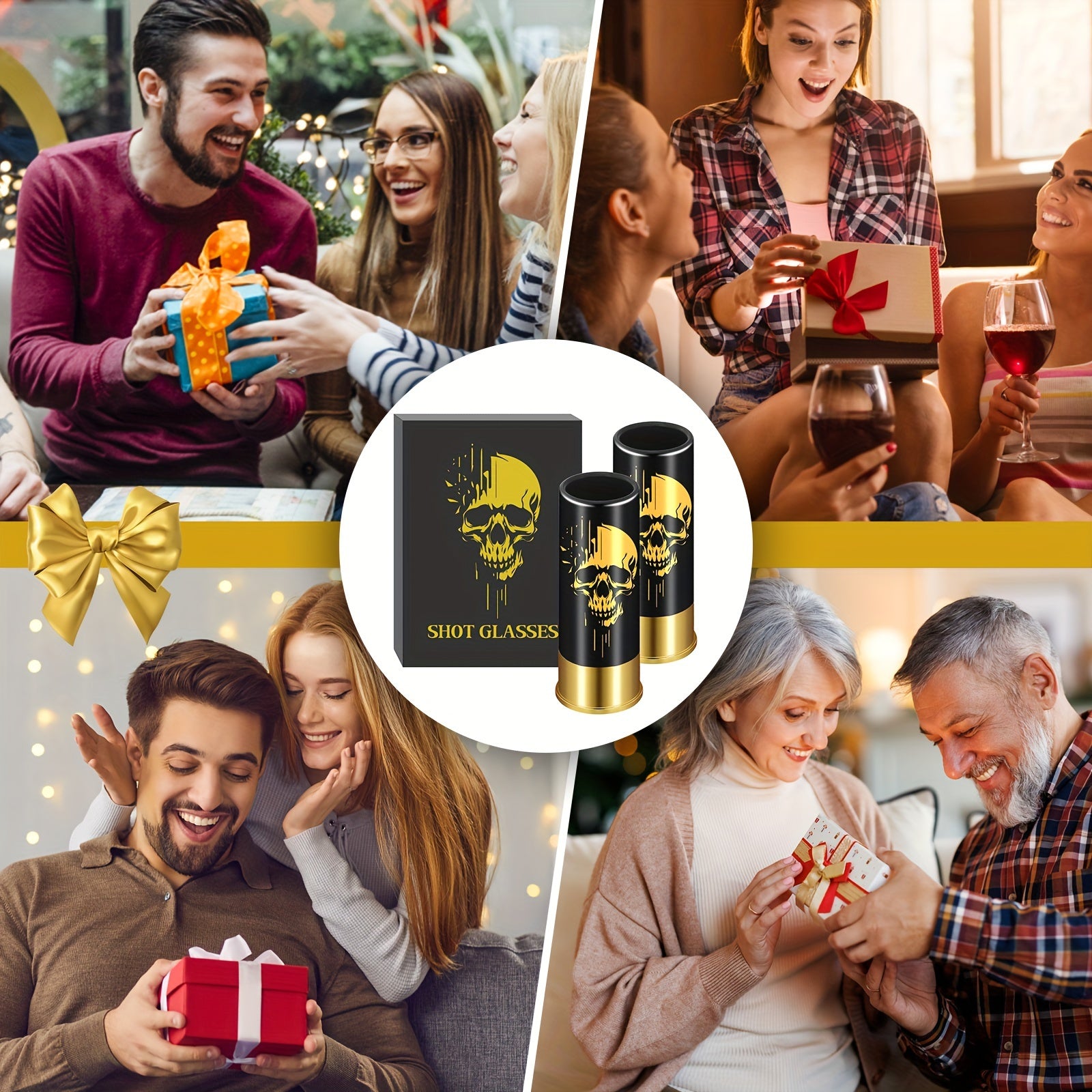 Juego de 2 vasos de chupito con calavera de plástico reutilizable para whisky, vino y cócteles, regalo
