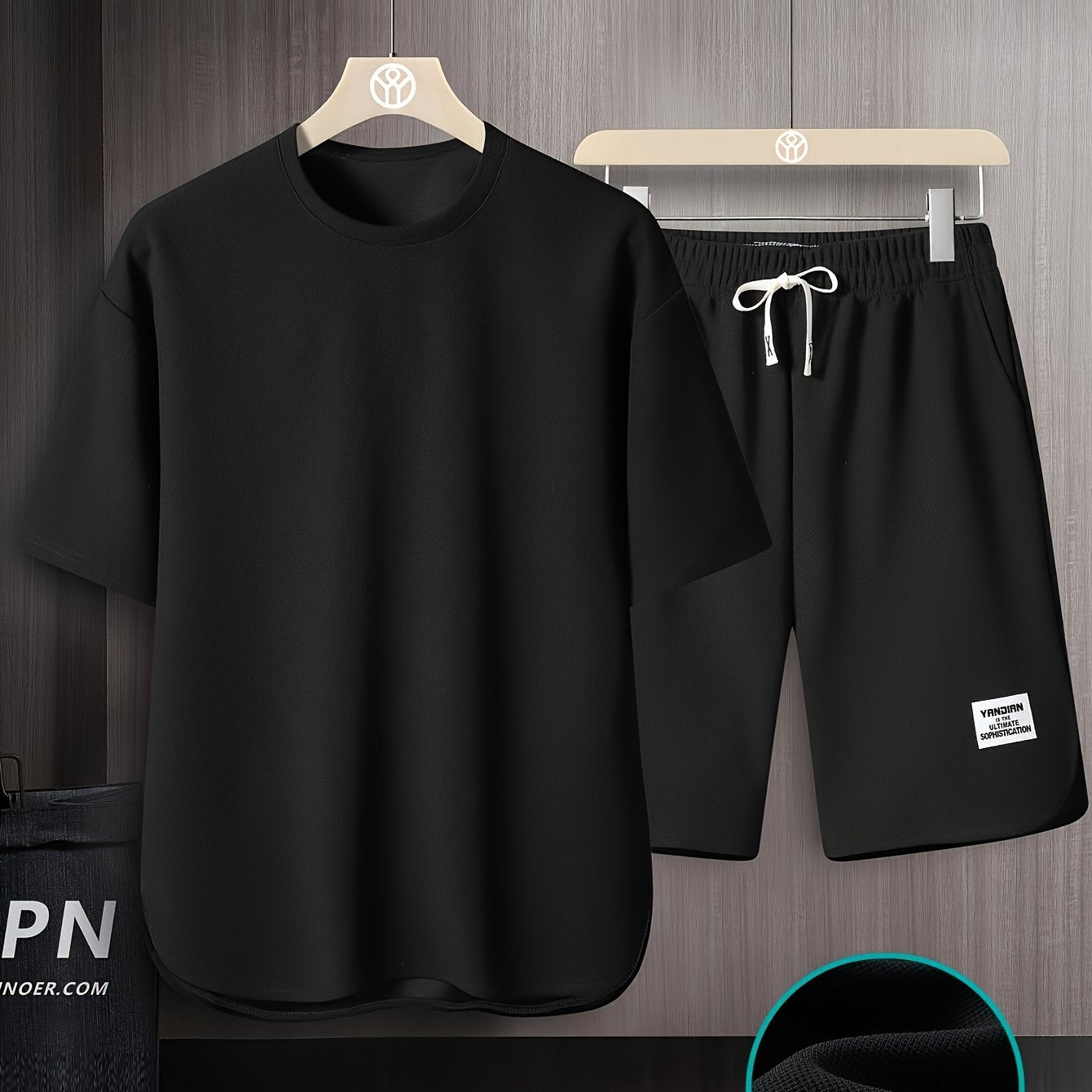 Men's Summer Short Sleeve Suit Solid Color Crew Neck Breathable Thin Shorts Two-Piece Set