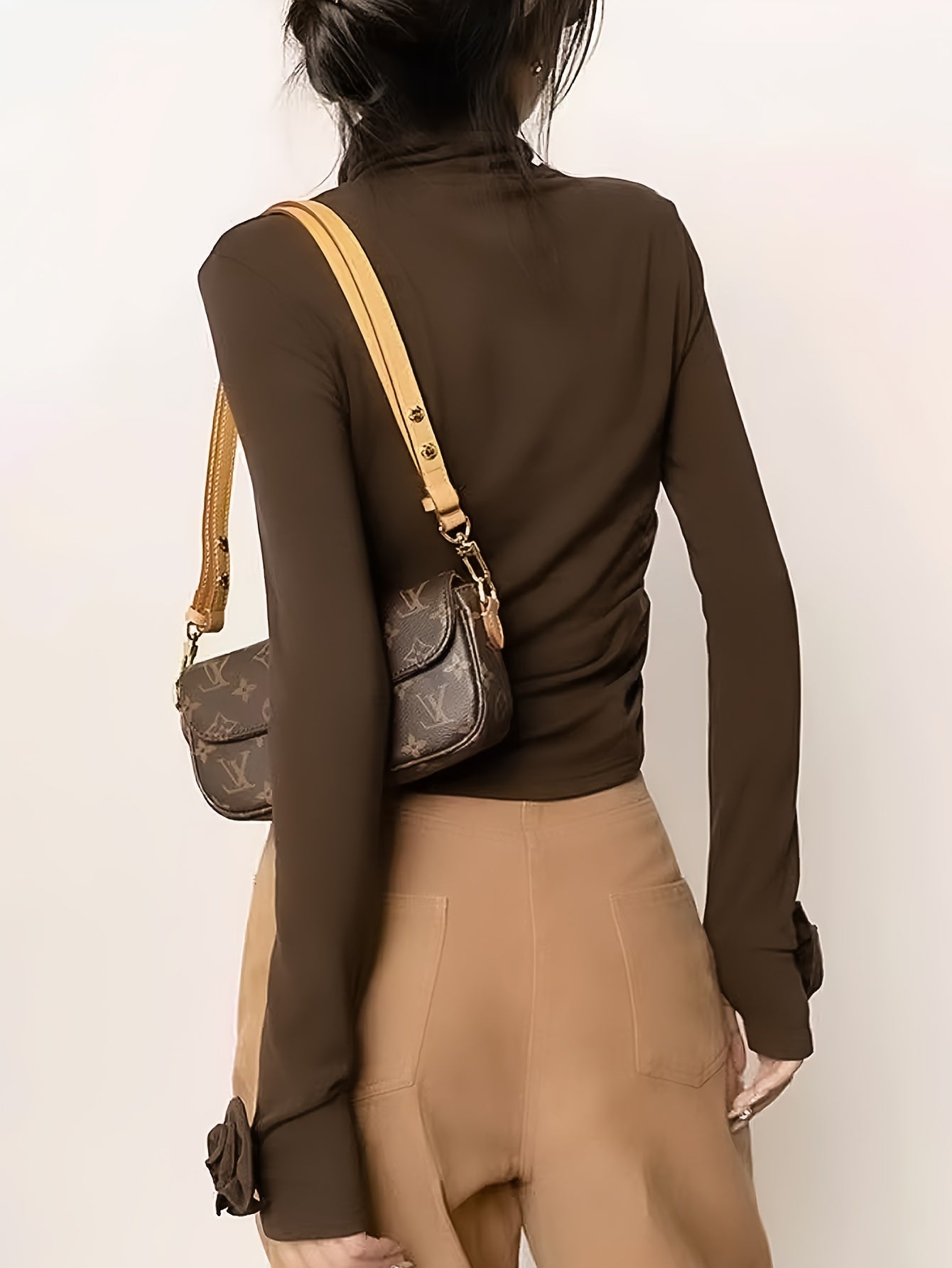 Camiseta de manga larga con estampado floral 3D para mujer, de color sólido, moda de primavera y otoño