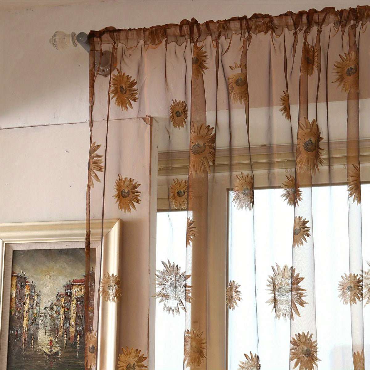 Sunflower Printed Sheer Curtain with Flower Design for Bedroom Living Room Office
