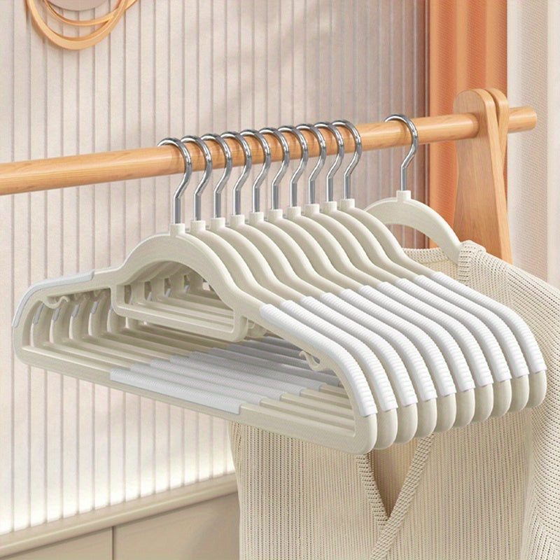 Set of 10 Plastic Hangers with Grip Grooves and Corner Protection for Closet Organization