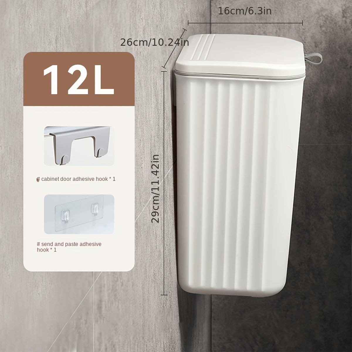 Plastic Wall-Mounted Trash Bin with Toilet Paper Storage Square Space-Saving