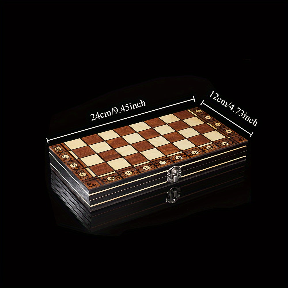 Wooden 3-in-1 Board Game Set with Chess Checkers Backgammon Foldable Portable